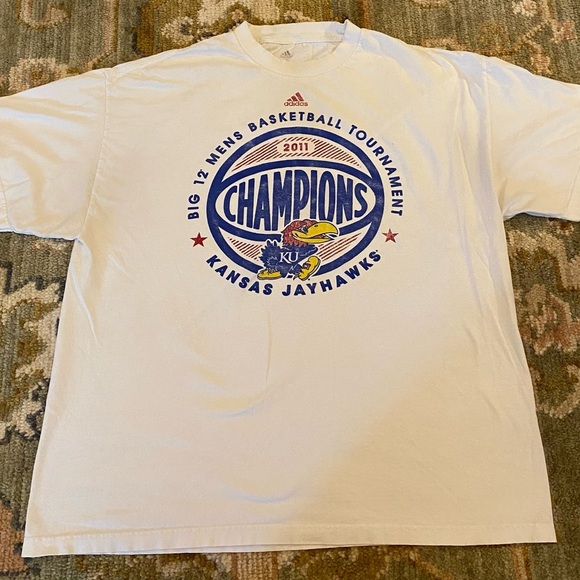 Kansas Jayhawks 2011 Big 12 Champs Short Sleeve size 2XL color White Flaws - Picture 1 of 6